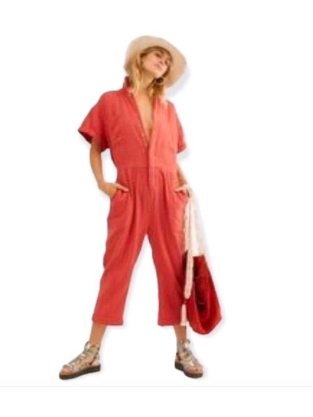 Free People Totally Crushin’ Jumpsuit Endless Summer One Piece Red/ Rouge Sz S - Picture 2 of 15